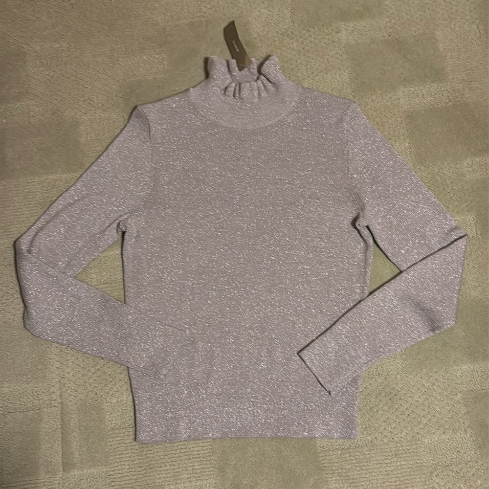 NWT JCrew silver sparkly merino wool ruffle turtleneck lightweight sweater shirt